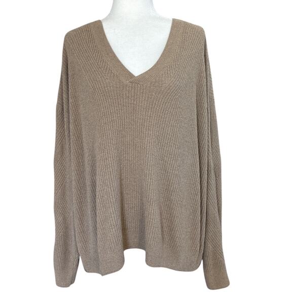 Barefoot Dreams Cozy Chic Ultra Lite V-Neck Pointelle Rib Pullover Sweater 2X - Picture 1 of 5